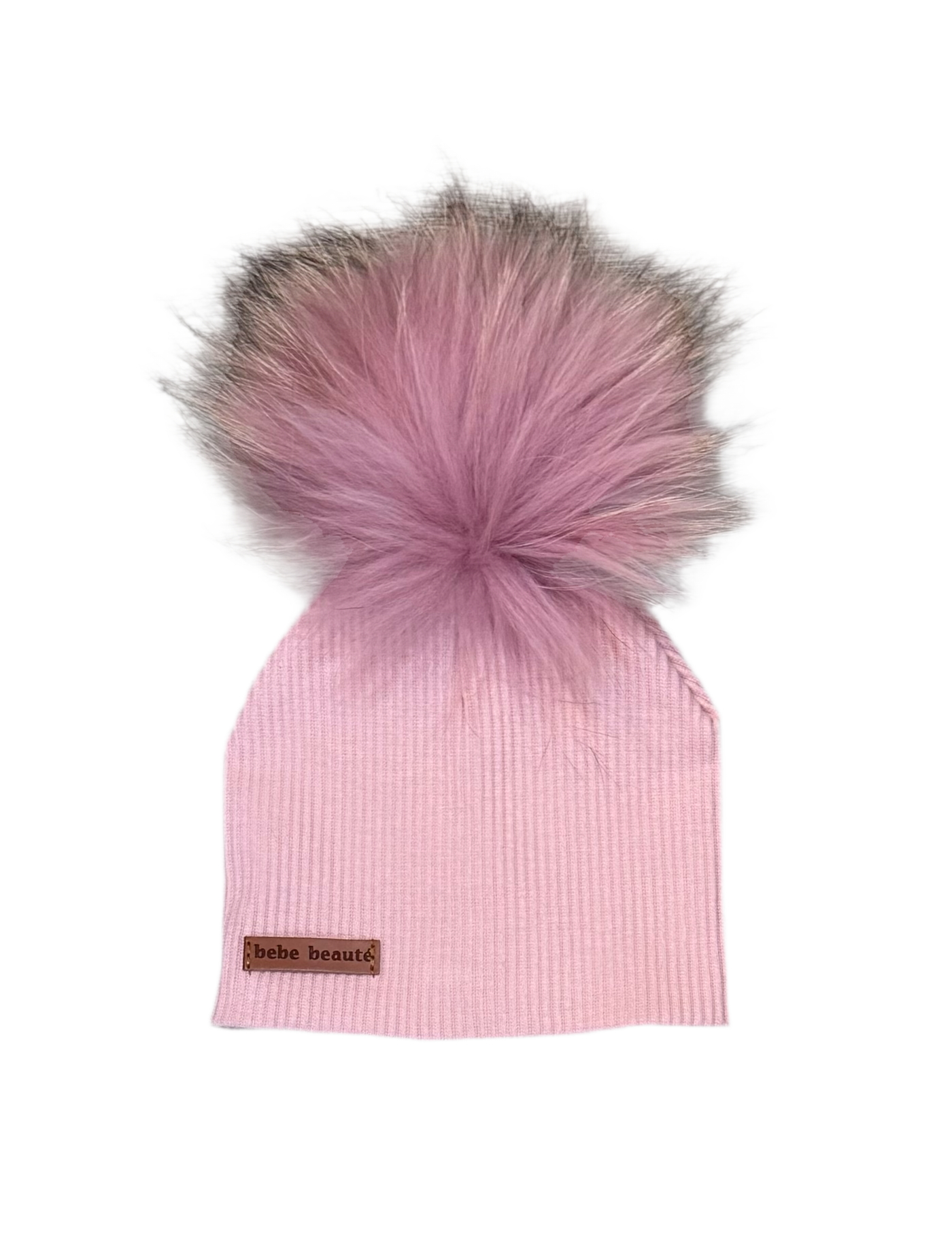 Bebe Beaute Ribbed Pink Beanie with Pink Pompom