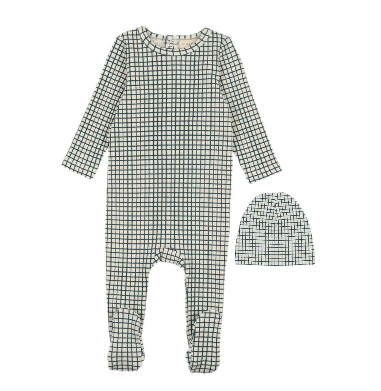 Lil Legs Blue Windowpane Printed Footie with Beanie