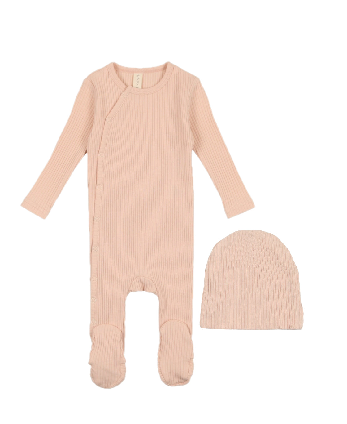 Lilette Side Snap Rib Peach Footie with Beanie