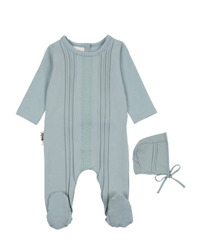 Maniere Tiny Tucks Sky Blue Footie & Bonnet