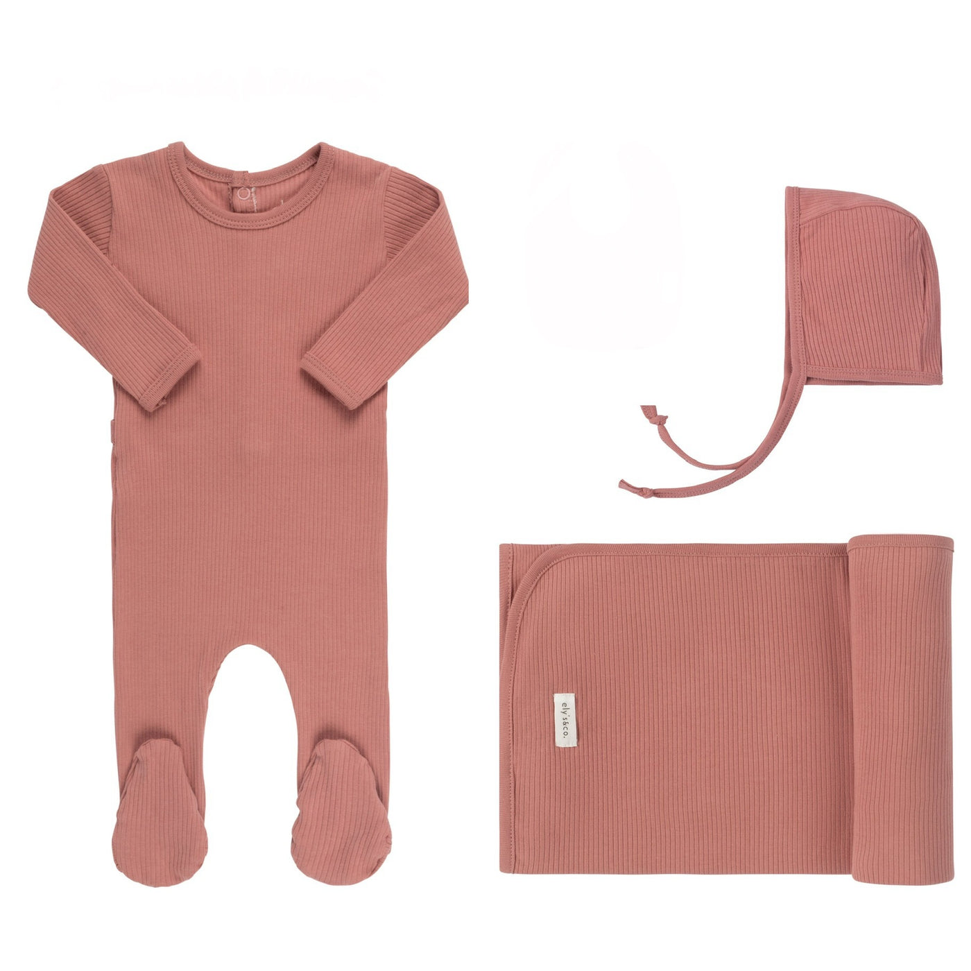 Ely's & Co. Ribbed Solid Collection Dusty Pink Three Piece Set