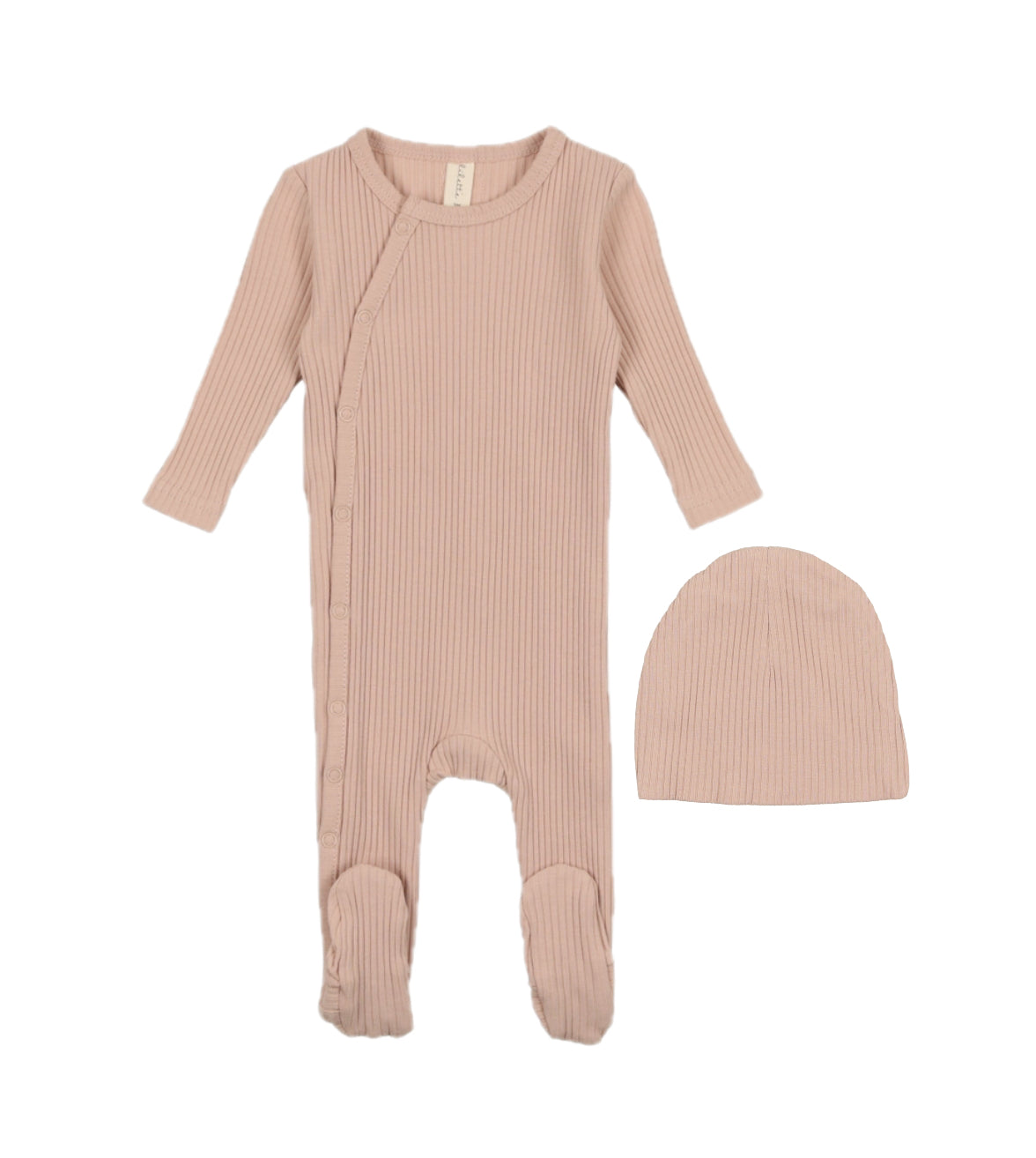 Lilette Slide Snap Ribbed Blush Footie with Beanie