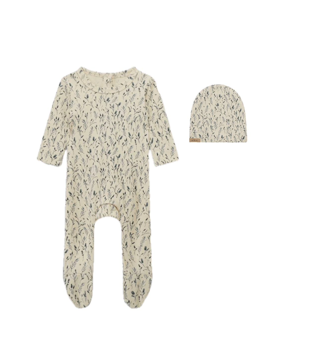 Adee Meadow Ivory/Blue Cotton Rib Footie with Beanie