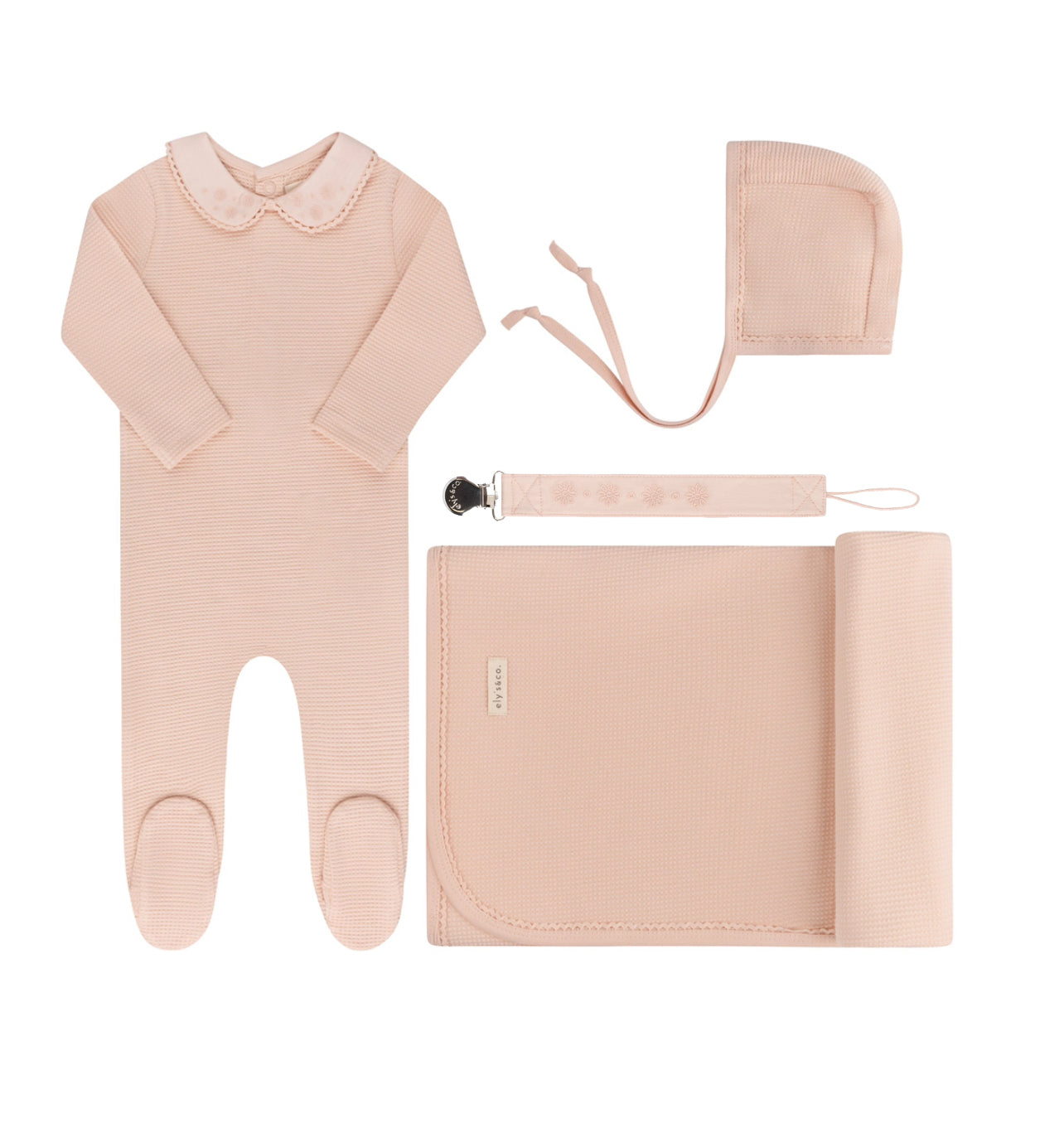 Ely's & Co. Embroidered Collar Collection Pink Cotton Waffle Four Piece Set