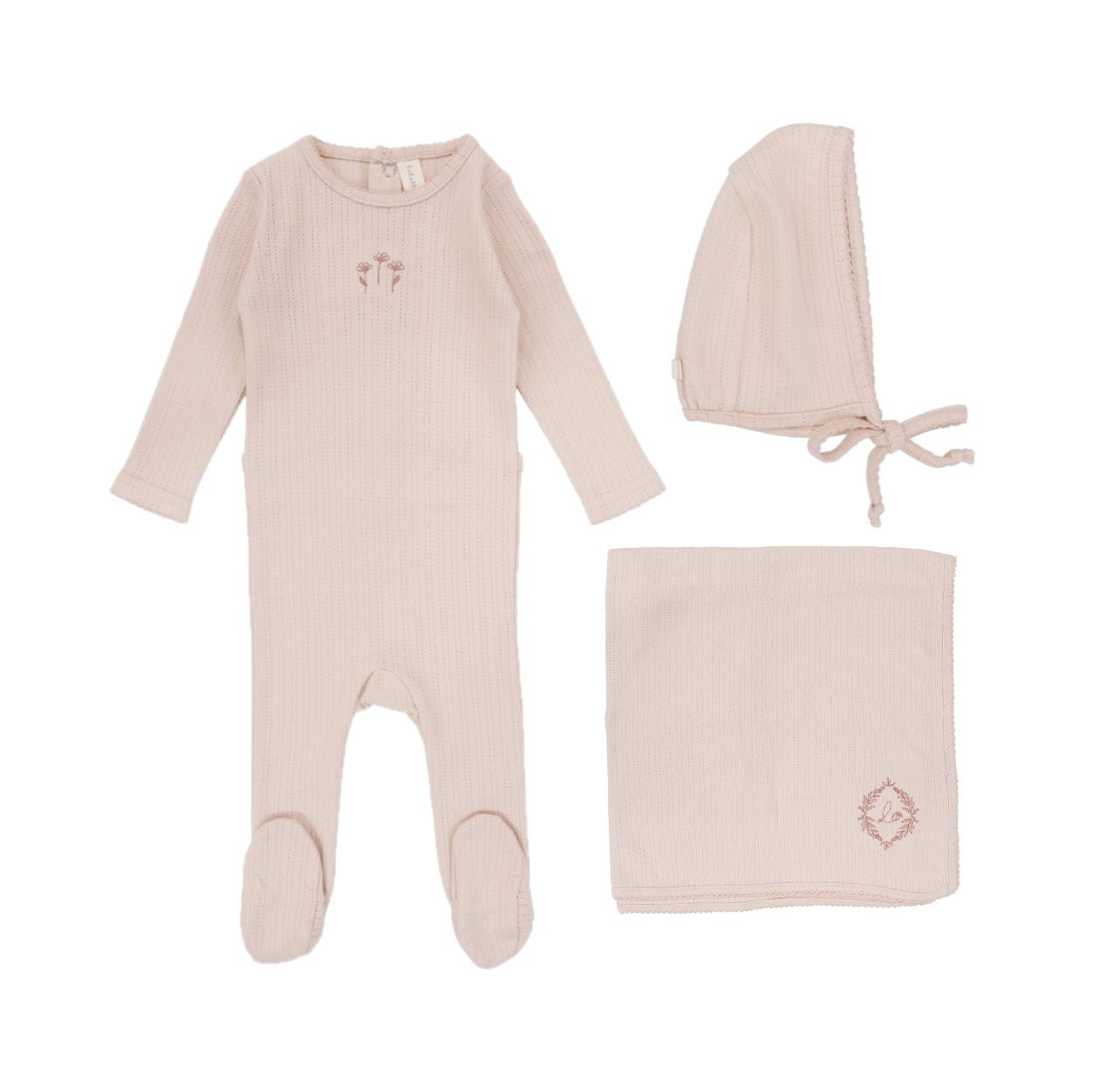 Lilette Stripe Pointelle Peachy Pink Three Piece Set