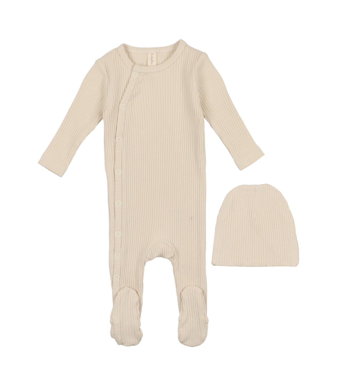 Lilette Slide Snap Ribbed Stone Footie with Beanie