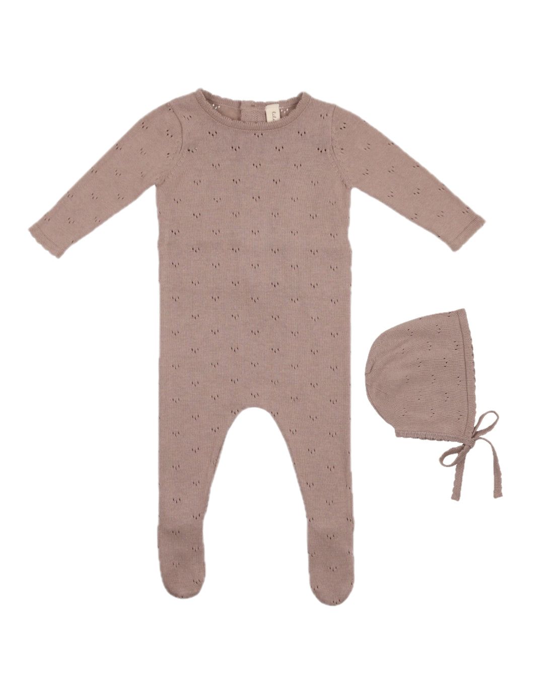 Lilette Pointelle Knit Blush Footie with Bonnet