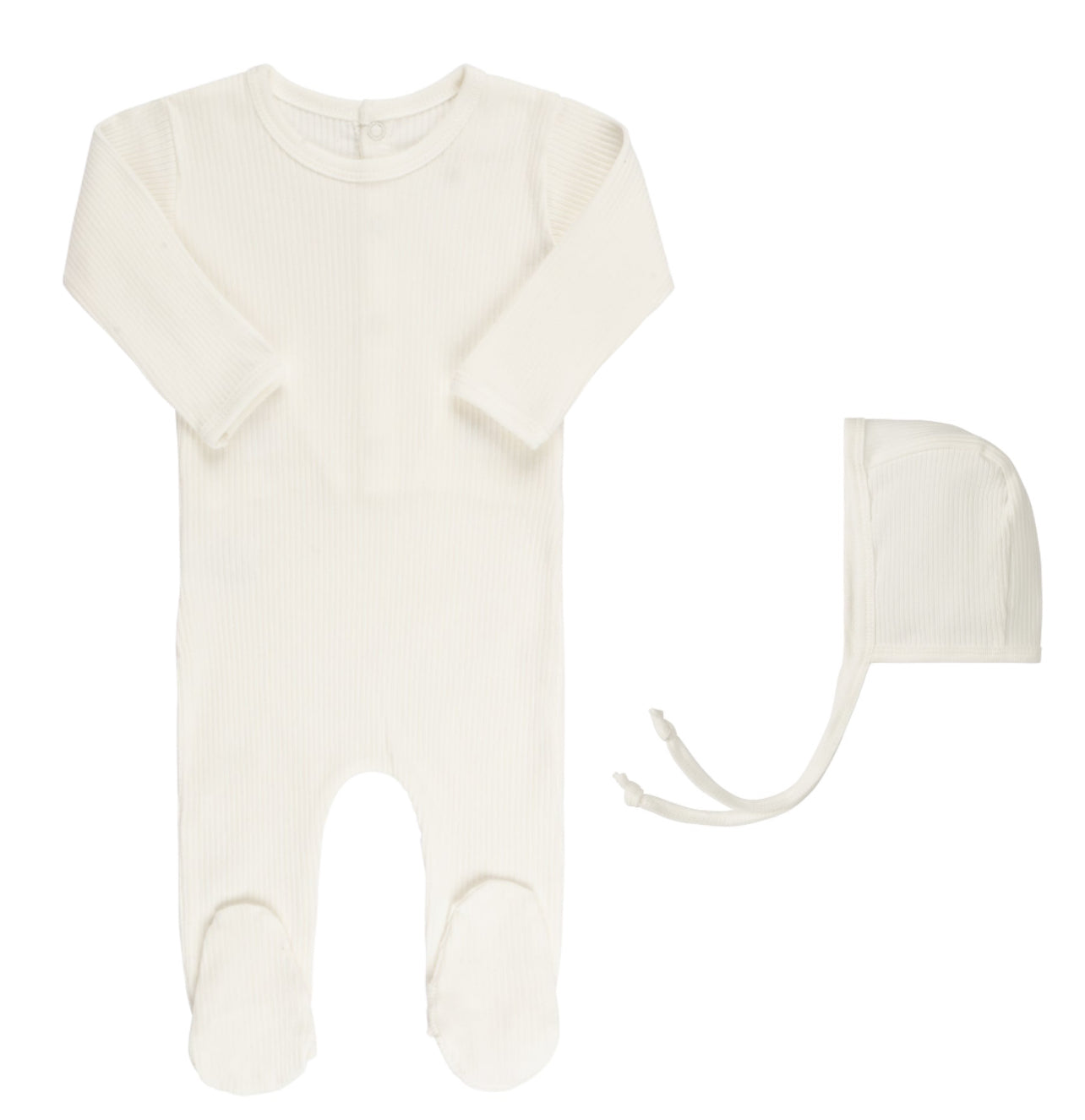 Ely's & Co. Ribbed Solid Collection Ivory Footie with Bonnet