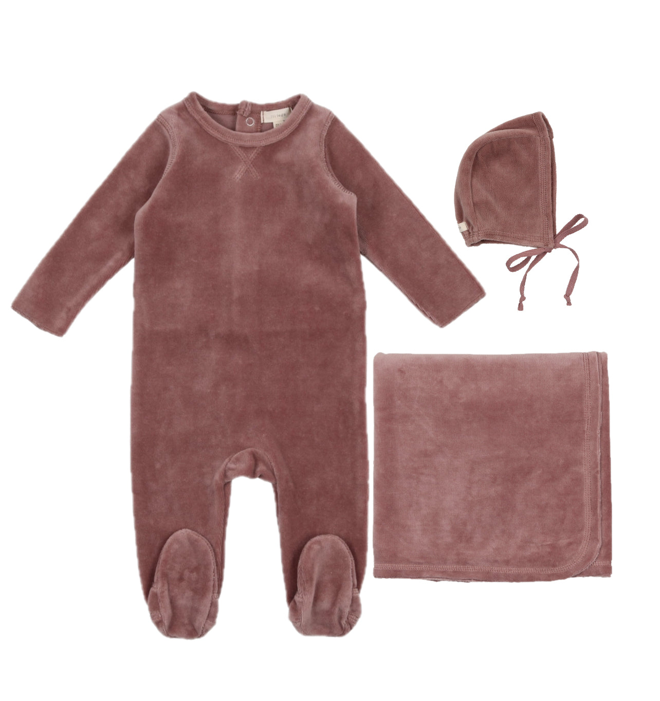 Lil Legs V-Neck Stitch Classic Berry Velour Three Piece Set