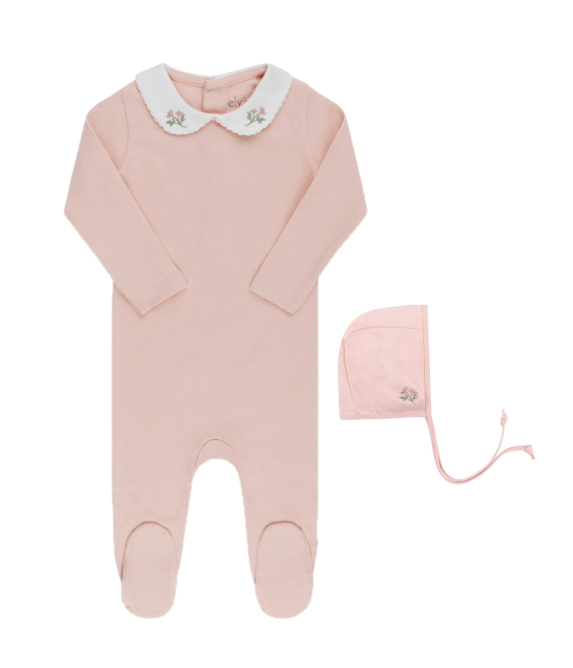 Ely's & Co. Embroidered Collar Collection Pink Footie with Bonnet