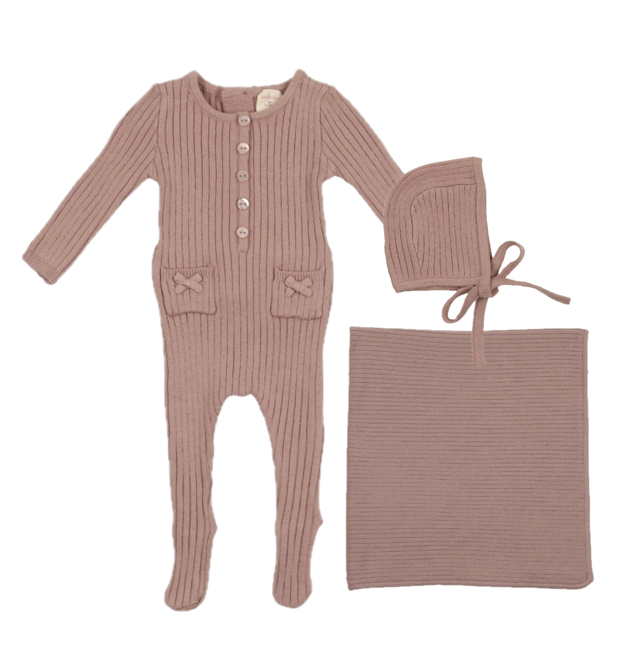 Analogie Two-Pocket Dusty Mauve Knit Rib Three Piece Set