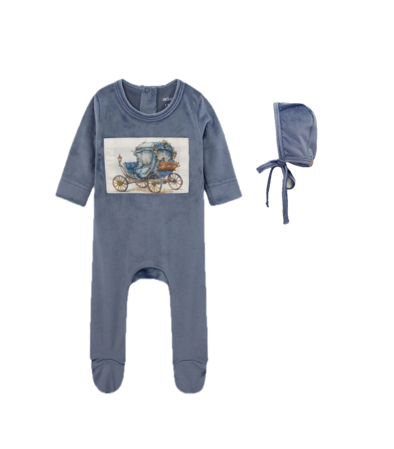 Adee Carriage Collection Dusty Blue Velour Footie with Bonnet