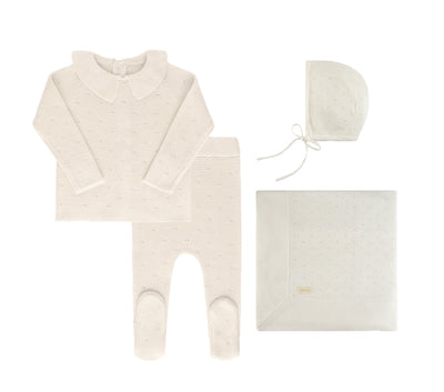 Ely's & Co. Bris Outfit Pointelle Knit Ivory (Top, Footed Pant, Bonnet, Blanket)