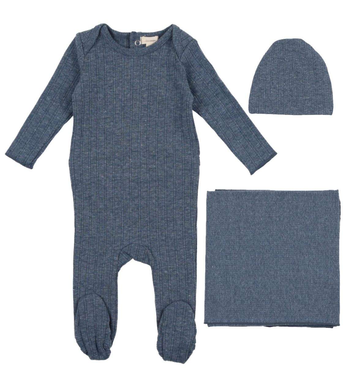 Lil Legs Double Ribbed Heather Blue Three Piece Set