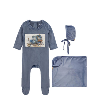 Adee Carriage Collection Dusty Blue Velour Three Piece Set