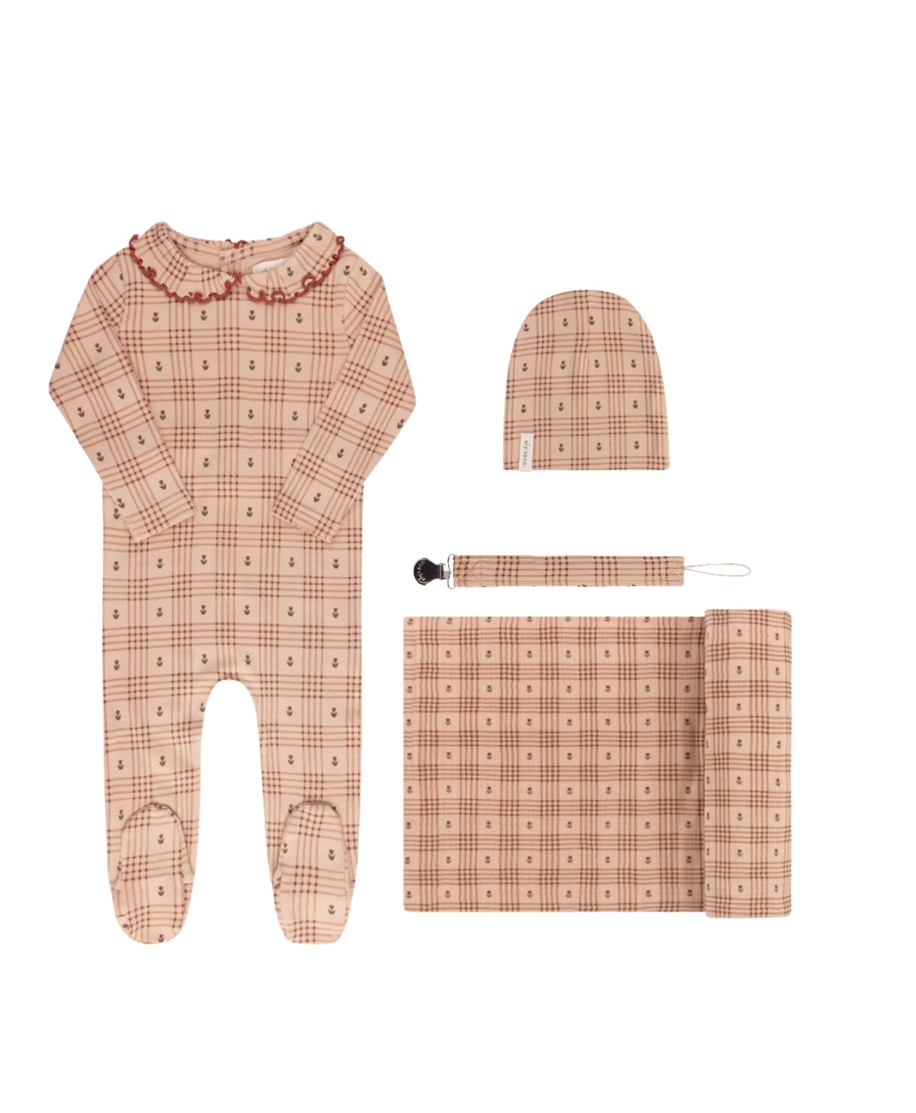 Ely's & Co. Floral Plaid Collection Pink Cotton Four Piece Set