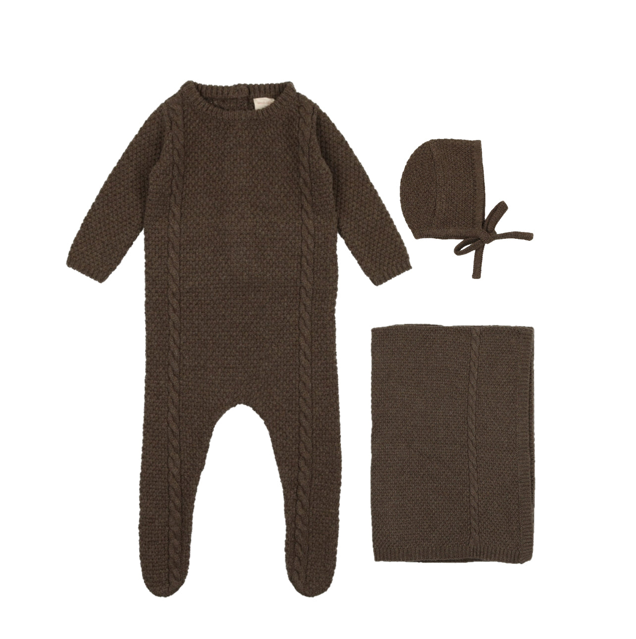 Analogie Cable Knit Heather Brown Three Piece Set