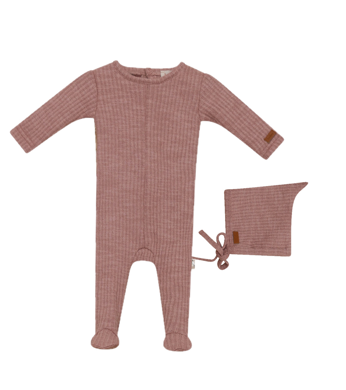 Bondoux Bebe Tweed Heather Mauve Knit Footie with Bonnet