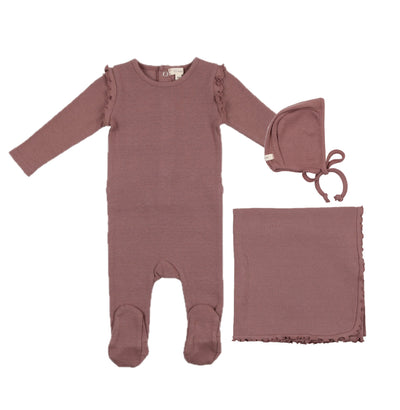 Lil Legs Ruffled Ribbed Berry Three Piece Set