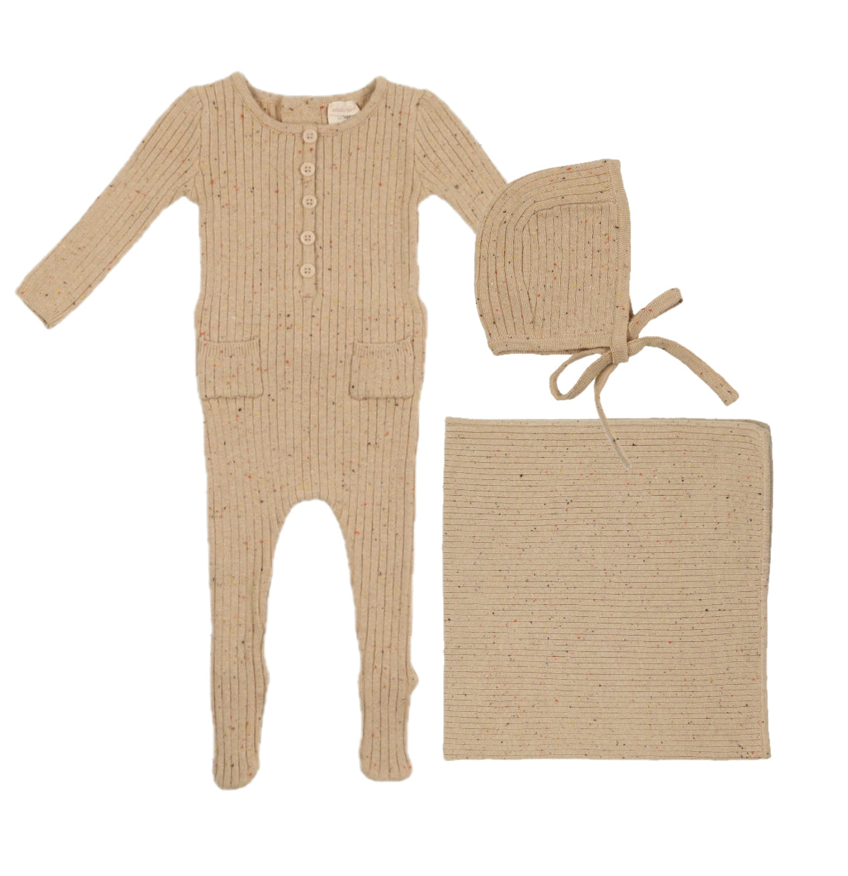 Analogie Two-Pocket Toffee Speckle  Knit Rib Three Piece Set