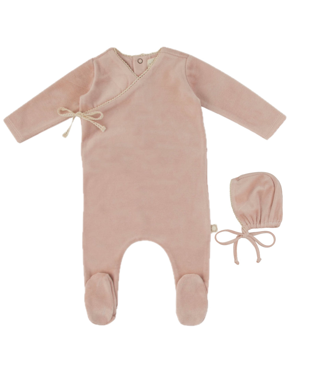 Citrine Lace Trim Wrap Dusty Pink Footie with Bonnet