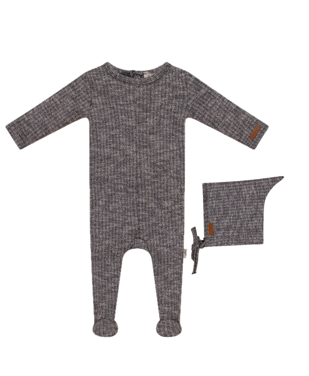 Bondoux Bebe Tweed Heather Gray Knit Footie with Bonnet