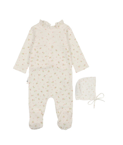 Maniere Sweet Rose White Footie & Bonnet