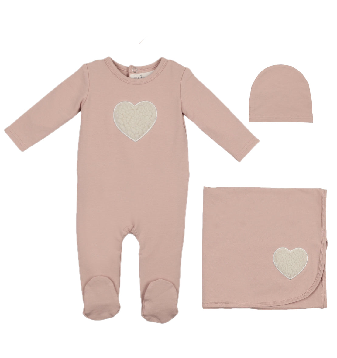 Maniere Sherpa Heart Cotton Dusty Mauve Three Piece Set