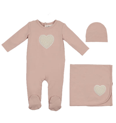Maniere Sherpa Heart Cotton Dusty Mauve Three Piece Set