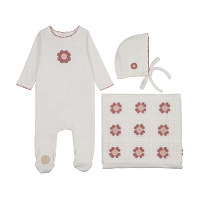 Mon Tresor Geo-Floral Ivory/Rose Cotton Three Piece Set