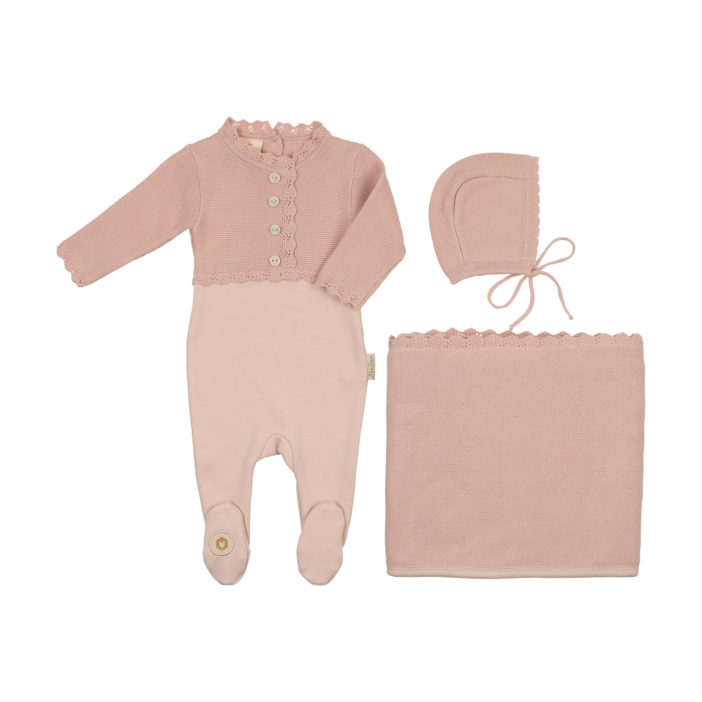 Mon Tresor Mock Knit Cardigan Light Rose Cotton Three Piece Set