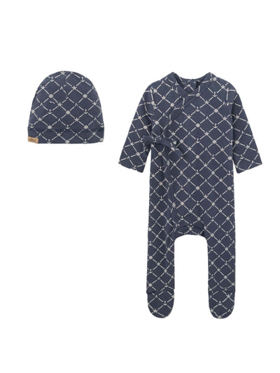 Adee Crossover Anchor Blue Cotton Footie with Beanie