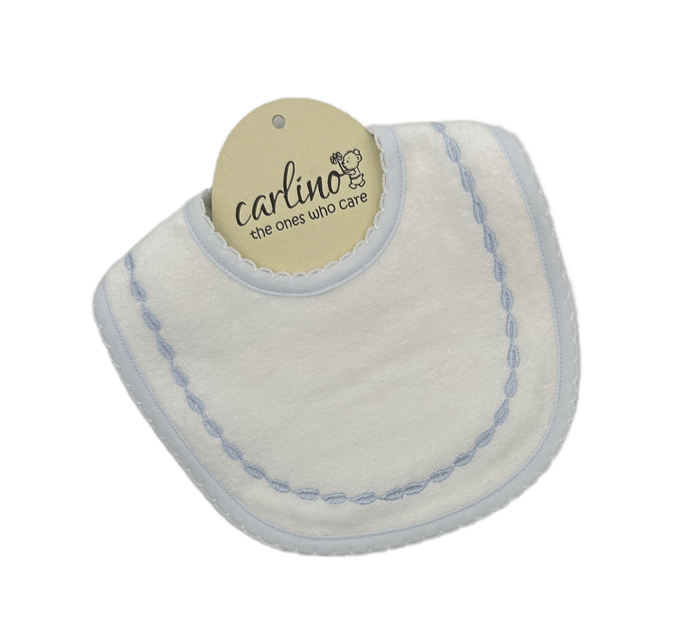 Carlino Leaf Embroidery White/Blue Terry Bib