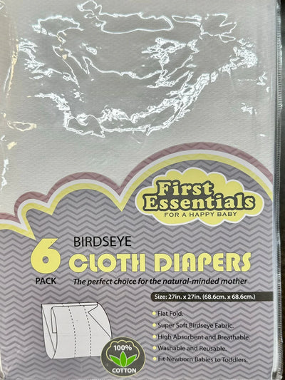 First Essential Cloth Birdseye Diapers/Burp Cloths White 6 Pack