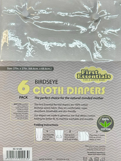 First Essential Cloth Birdseye Diapers/Burp Cloths White 6 Pack