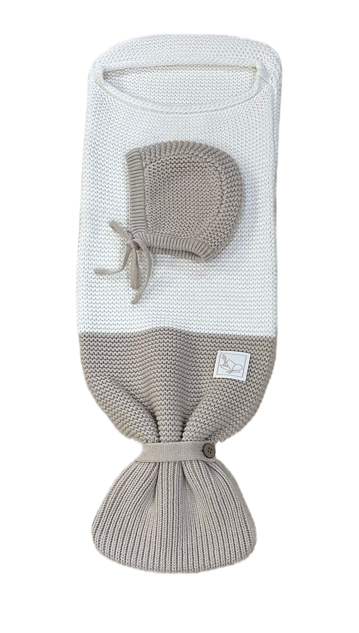 Papillon Knit Cocoon with Bonnet Taupe/Cream