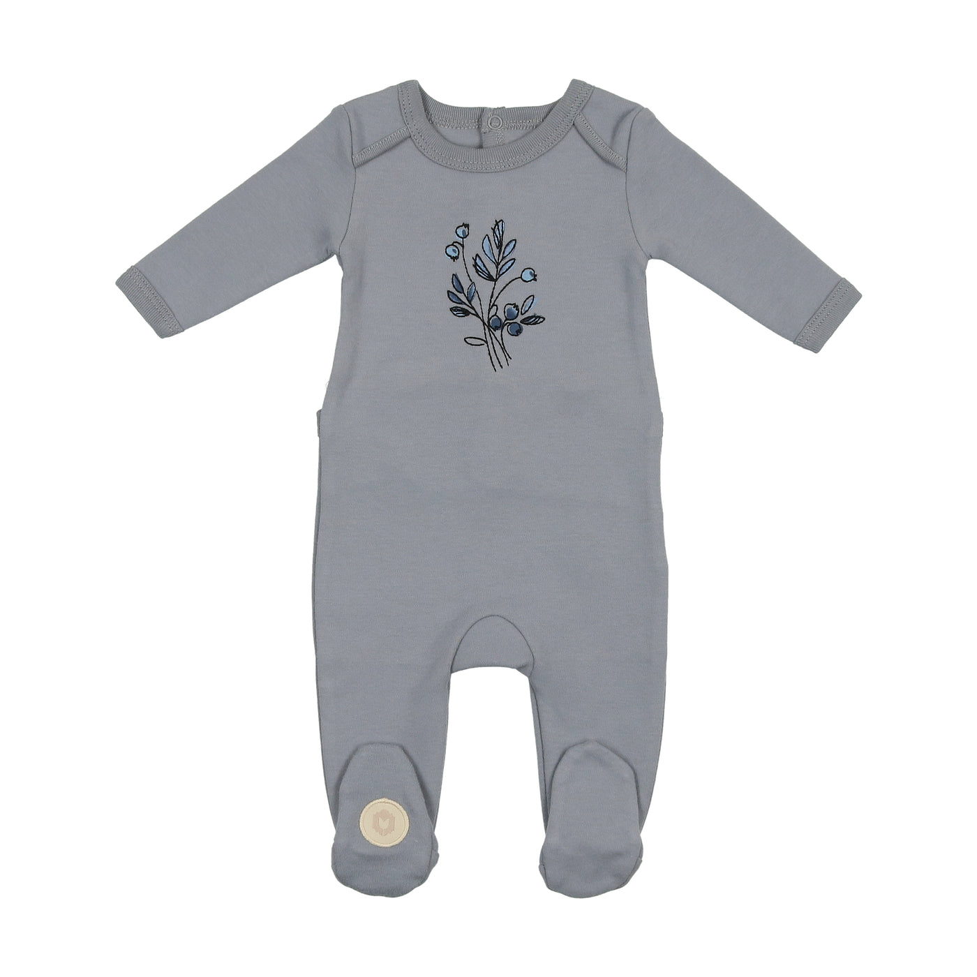 Mon Tresor Flower Sketch Soft Blue Cotton Footie + Removable Pacifier Clip