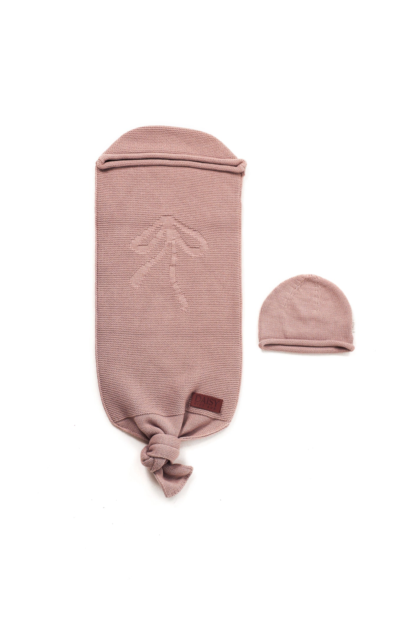 Daisy Mauve Bow Embroidery Knit Cocoon with Bonnet