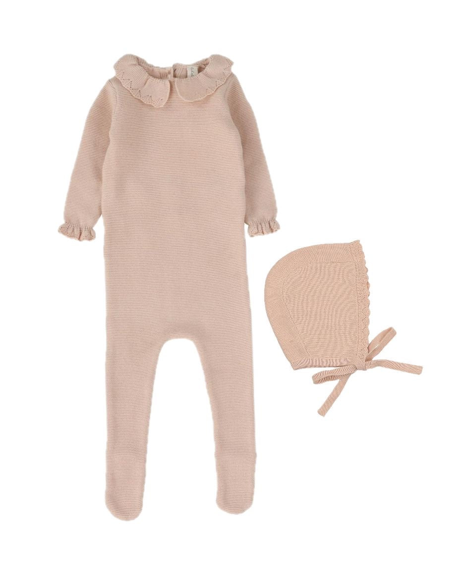Lilette Knit Collar Ruffle Soft Pink Three Piece Set