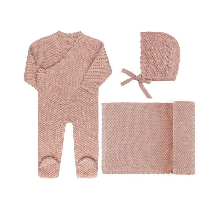 Looms by Ely's & Co. Moss Knit Collection Pink Three Piece Set