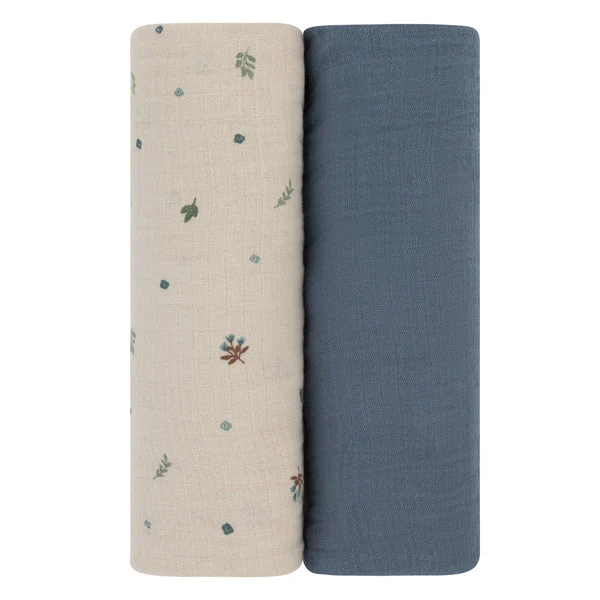 Ely's & Co. Muslin Swaddle Two Pack - Blue Garden Flower Collection