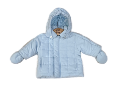 Emile et Rose Light Blue Faux Pocket Slits Puffy Coat With Mittens