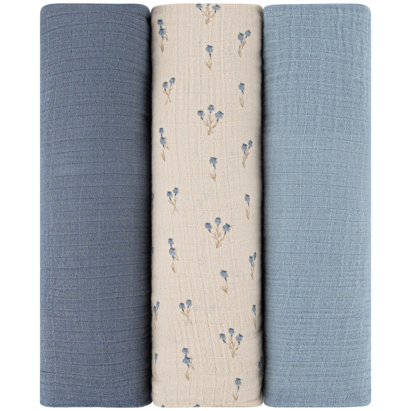 Ely's & Co. Muslin Swaddle Three Pack - Blue Bluebell Collection