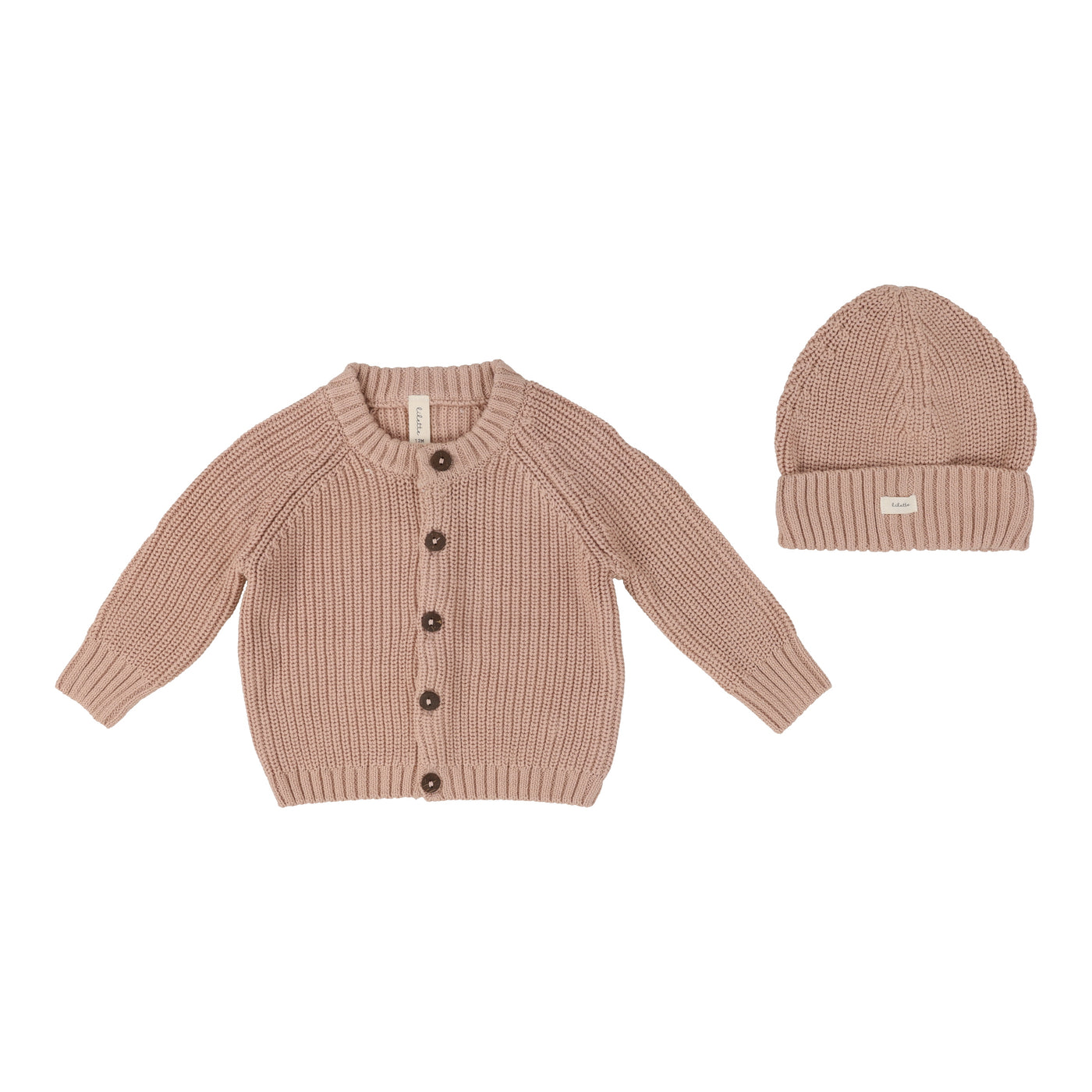 Lilette Chunky Knit Peach Cardigan with Beanie