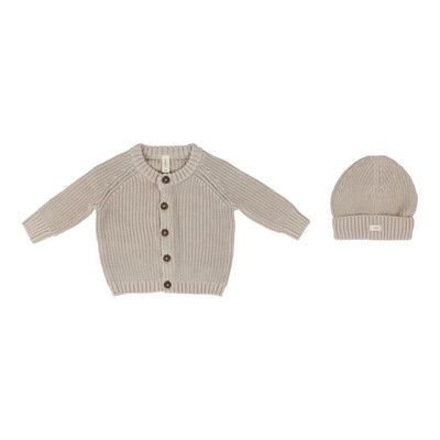 Lilette Chunky Knit Natrual/Taupe Cardigan with Beanie