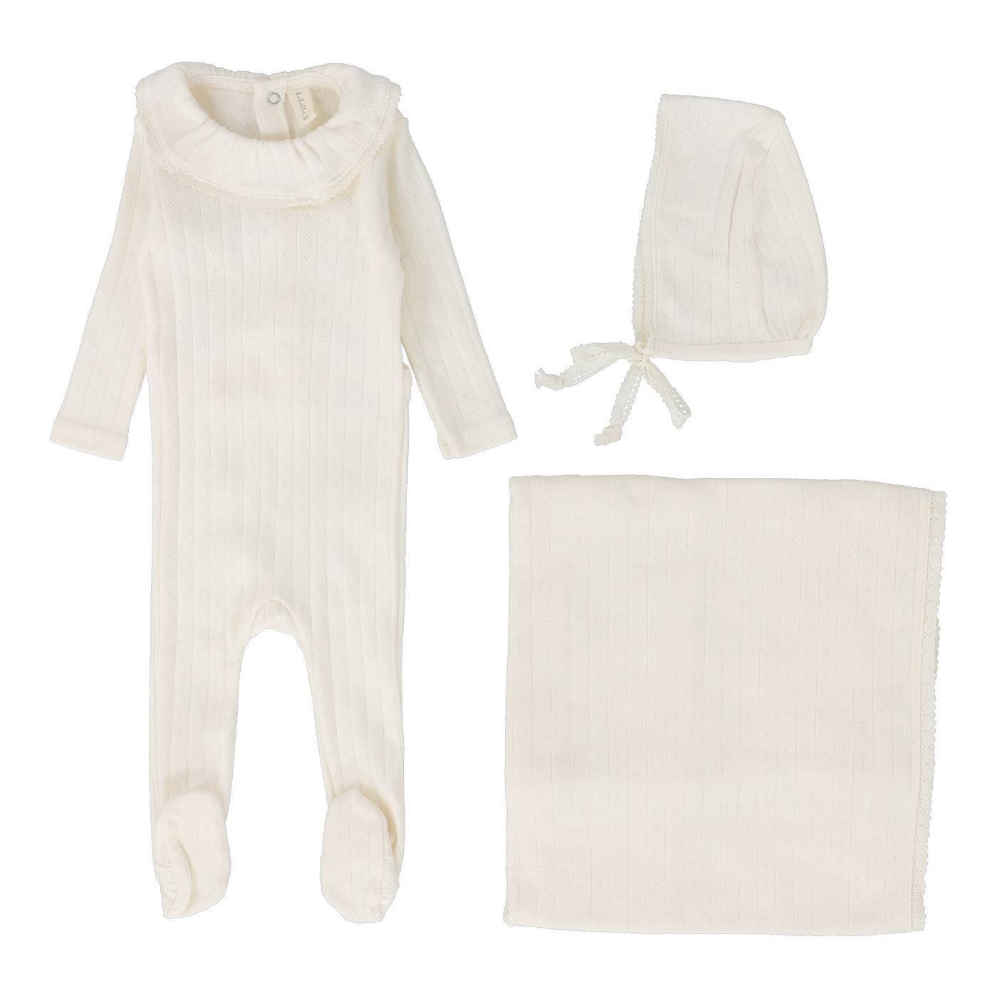 Lilette Fine Pointelle Ruffle Collar Milk Three Piece Set