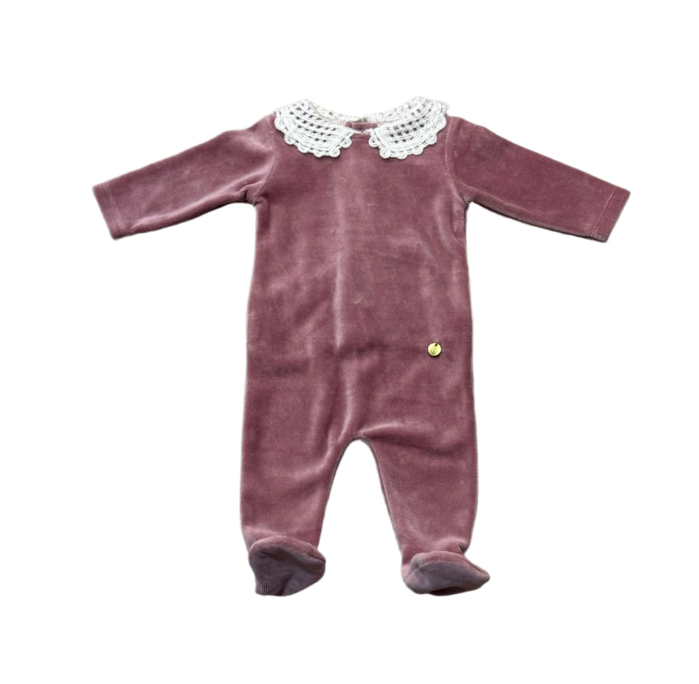 Baby B Velour with Crochet Collar Dusty Mauve Footie