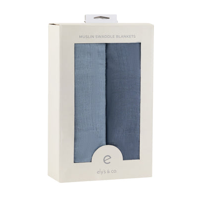 Ely's & Co. Muslin Swaddle Two Pack - Blue Solids Collection