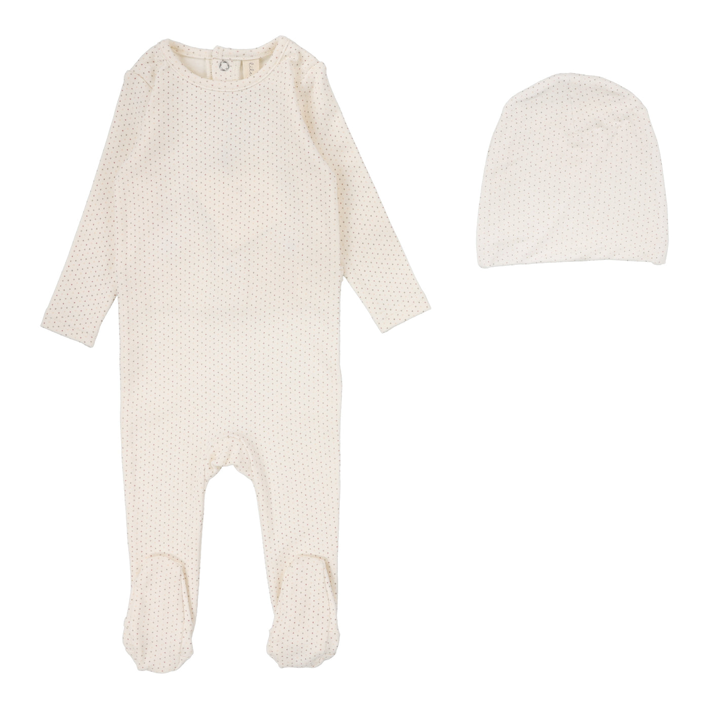 Lilette Dotted Cream/Pink Cotton Footie with Beanie