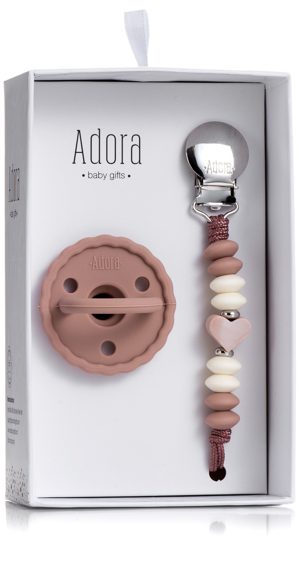 Adora Pacifier/Pacifier Clip Gift Set - Mauve Heart